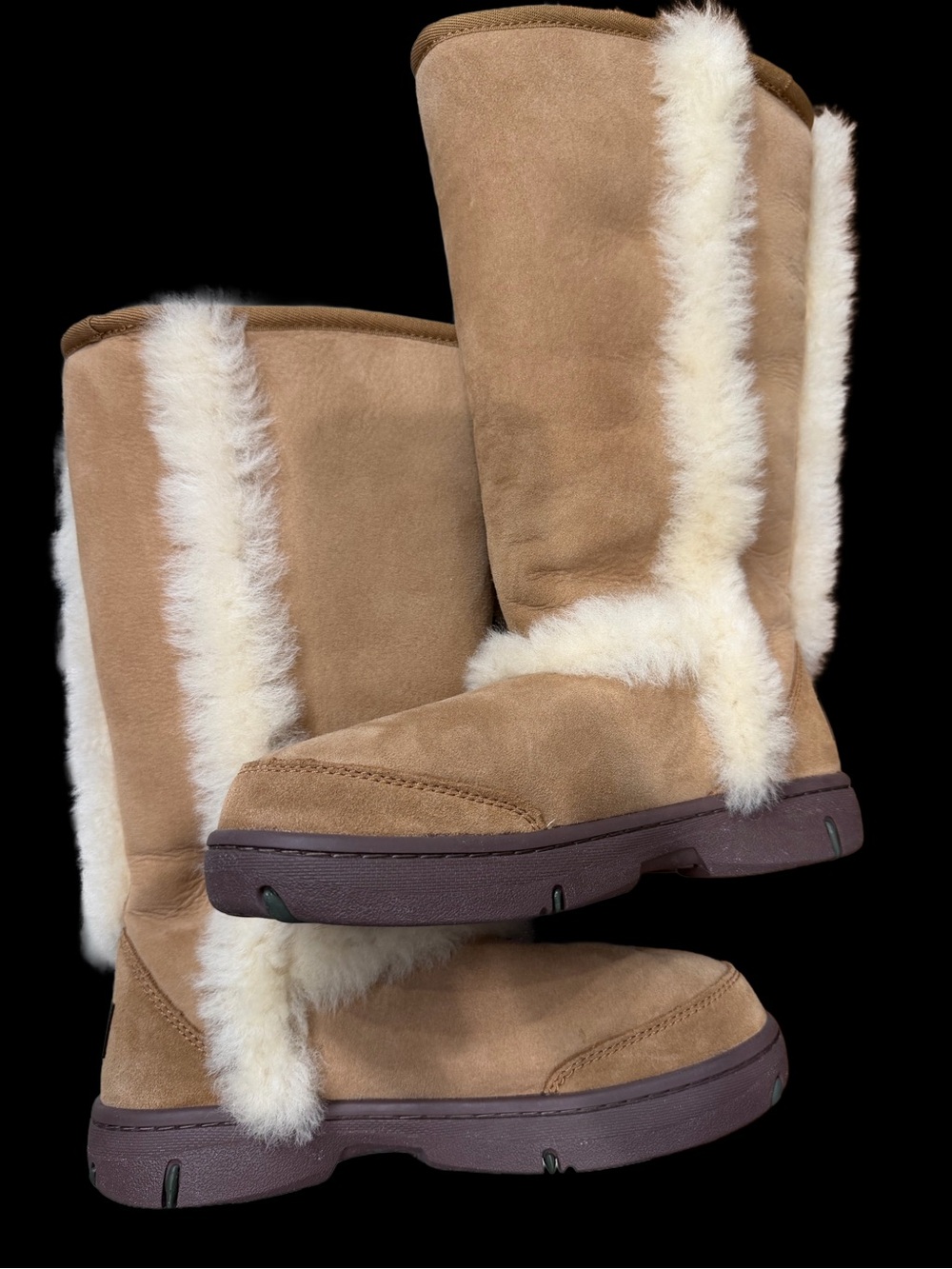 UGG Chestnut Suede Shearling-Trim Winter Boots